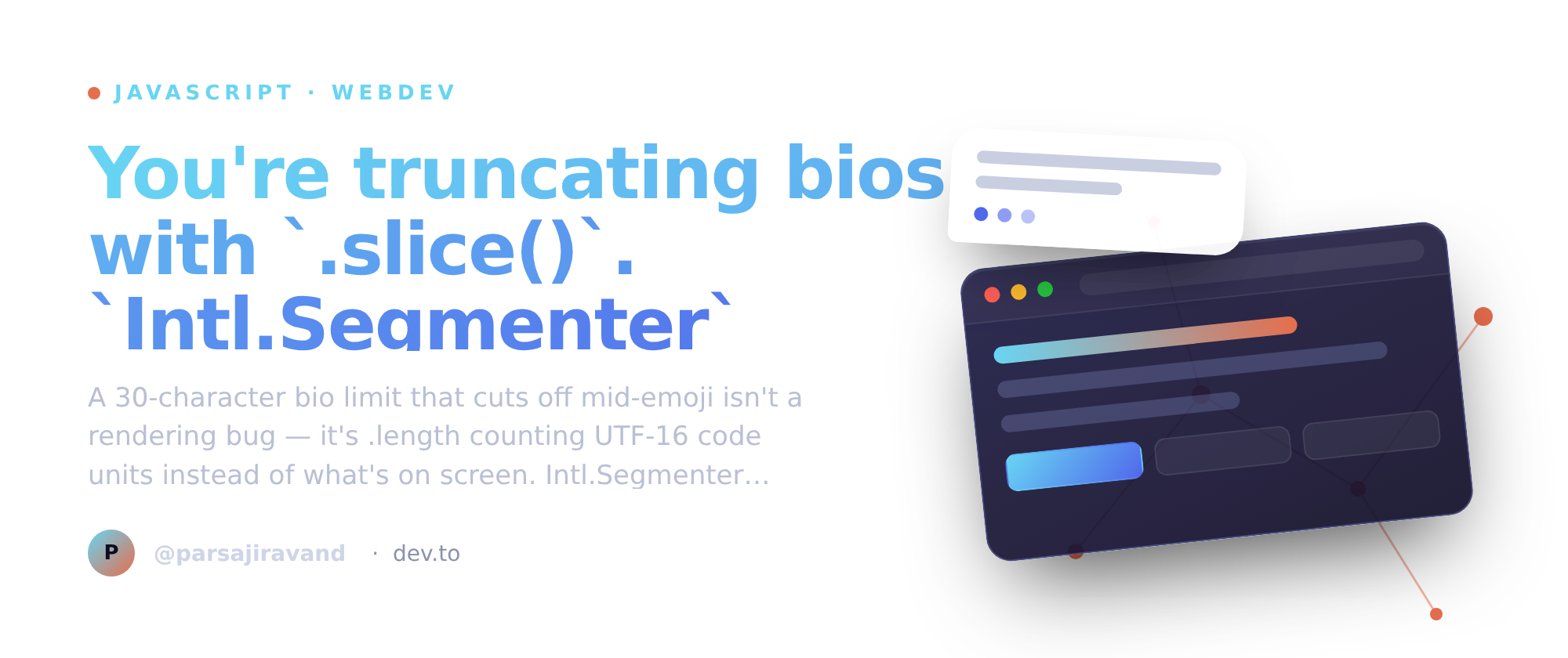 You're truncating bios with `.slice()`. `Intl.Segmenter` knows where the emoji actually end.